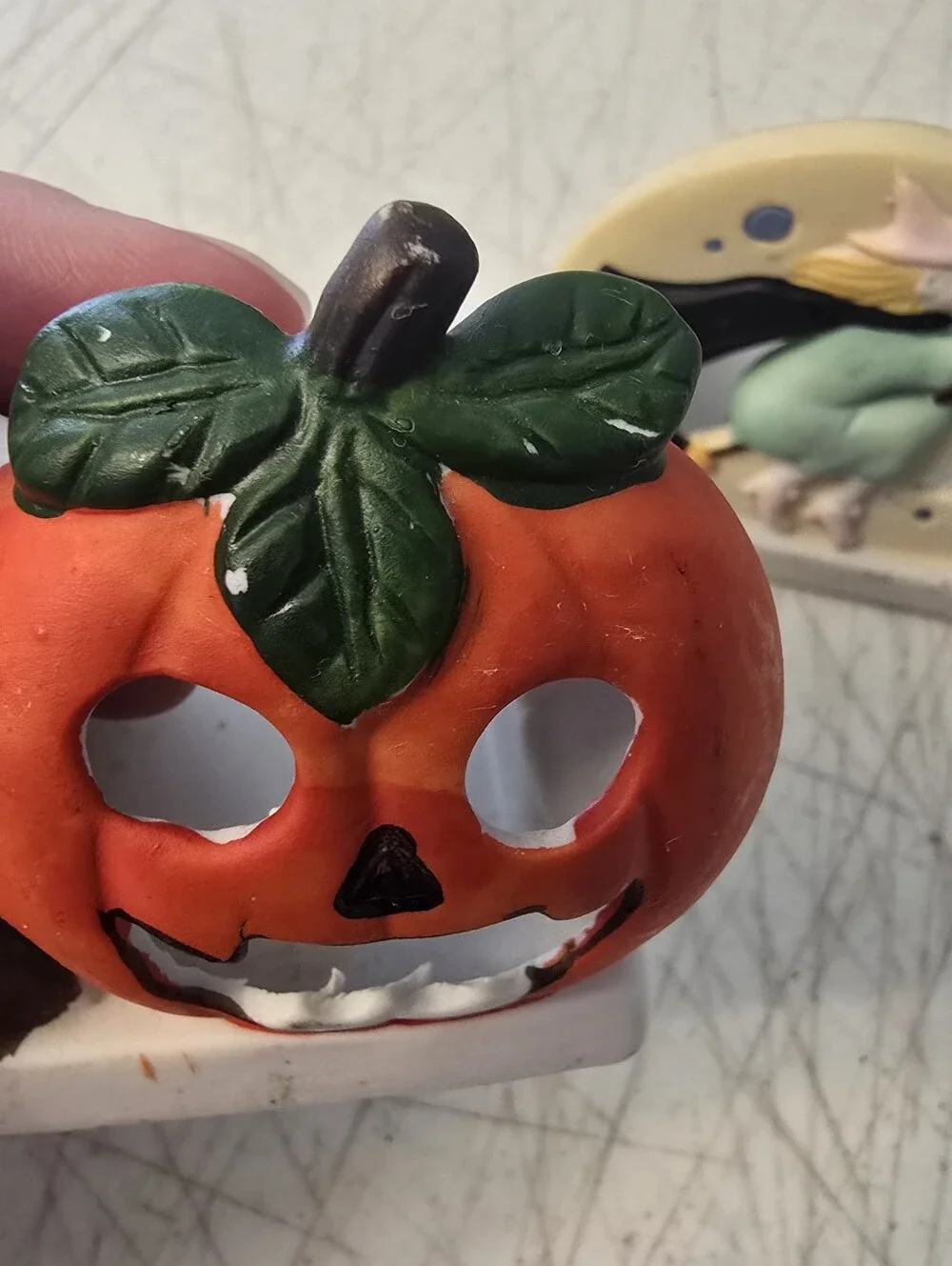 2 Vintage Ceramic Halloween Tealight Candle Holders Witch Ghost Jack O Lantern
